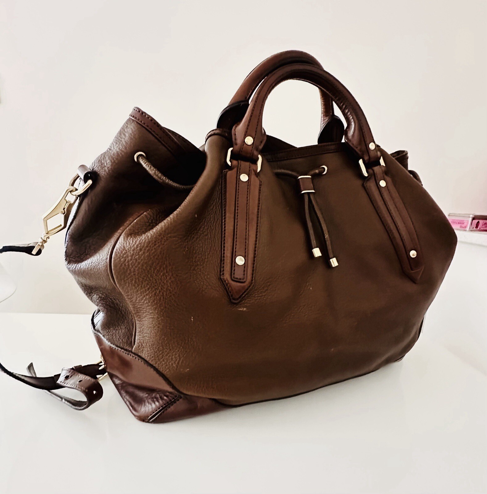 Burberry Earlsburn Brown pebbled Leather Tote Shoulder Big Bag Nova Check Lining image 8