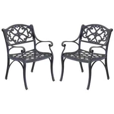 Outdoor Cast Aluminum Chairs, Pack of two chairs, Black /brown doted Black
