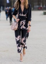 Zara Printed Floral Bird Stork Kimono Blazer Sash Belt Size S Seen On Trinny