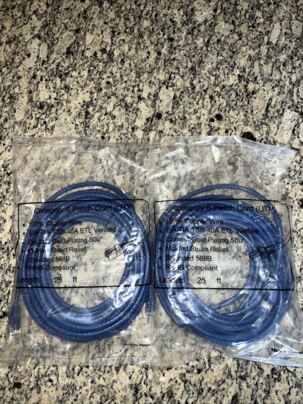 Category 6 Patch Cord (UTP) - Two Unopened - 25 ft.