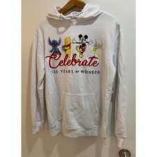Disney 100th 100 Years Of Wonder White Hoodie Sweatshirt Mickey Stitch Pooh L