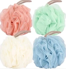 4 Bath Shower Sponge Mesh Ball Exfoliating Pouf Loofah Body Scrubbers
