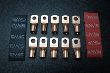 2/0 GAUGE COPPER 3/8 RING 10 PK W/ HEATSHRINK RED/BLACK LUG BATTERY AWG CUR2038