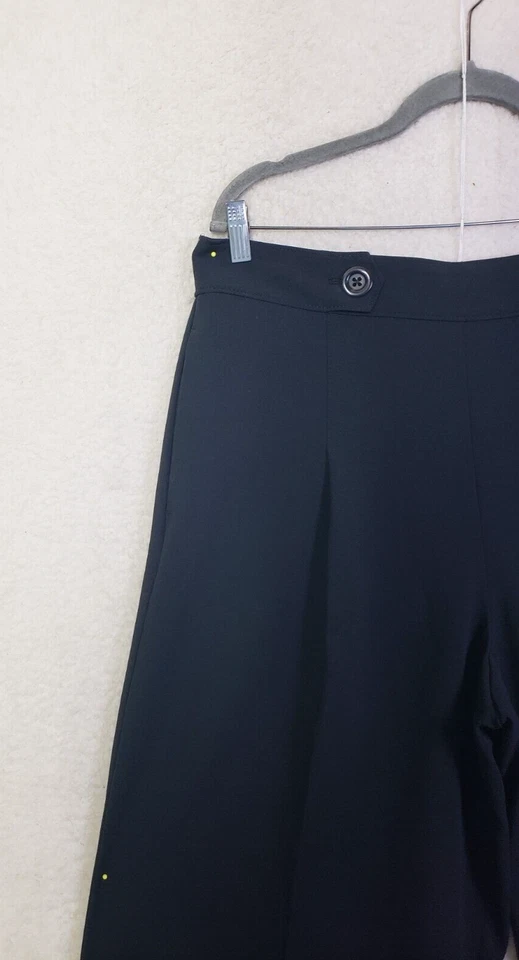 Pantalones de mujer Ann Taylor 12 negros mezcla de poliéster tiro alto pierna ancha recortados Foto 2 de 4