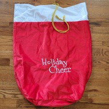 Holiday Cheer Santa  s Gift Bag Fabric Christmas Red Embroidered