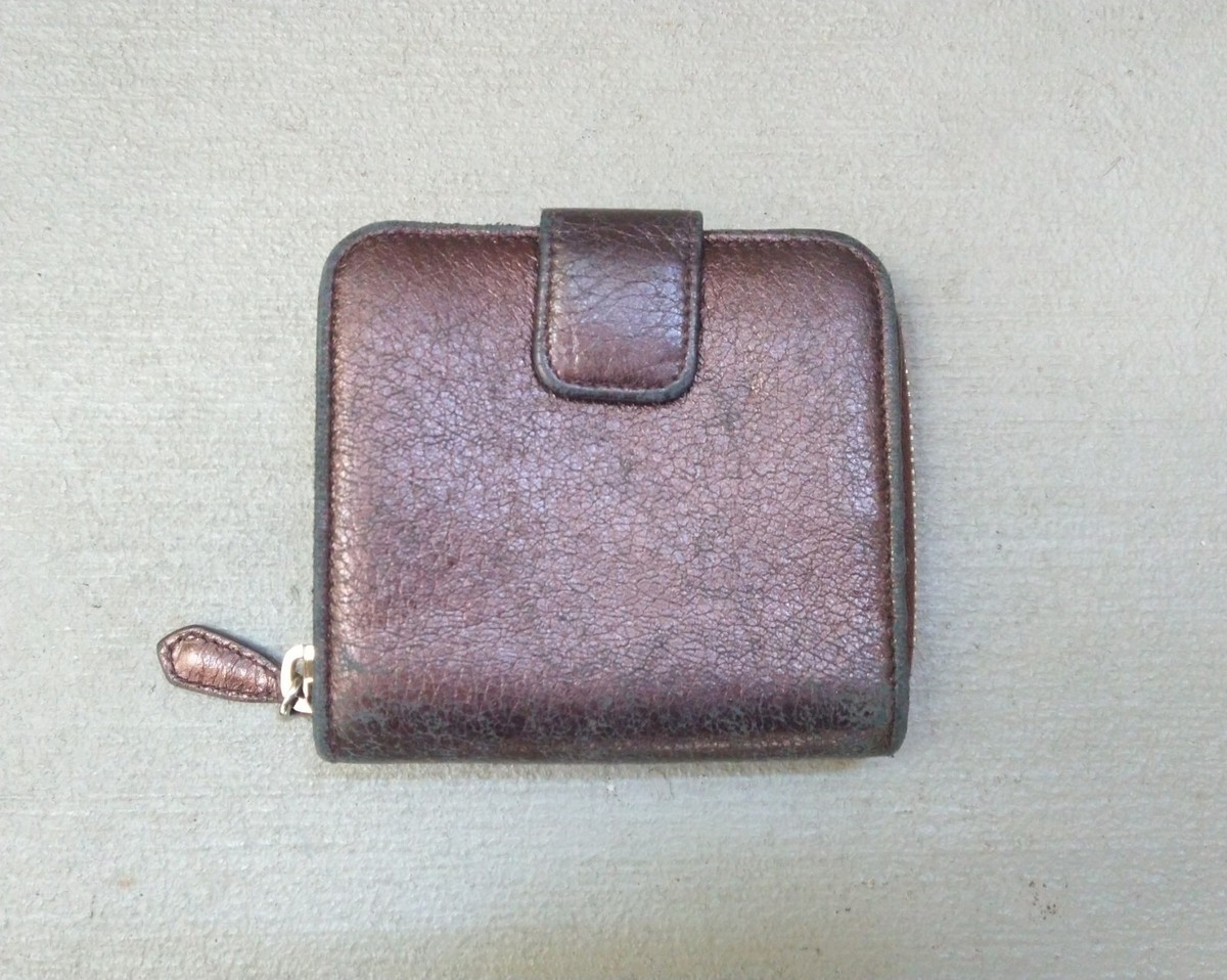 Prada Zip Wallet Metallic Brown Leather Italy Coin Pouch  display picture 1