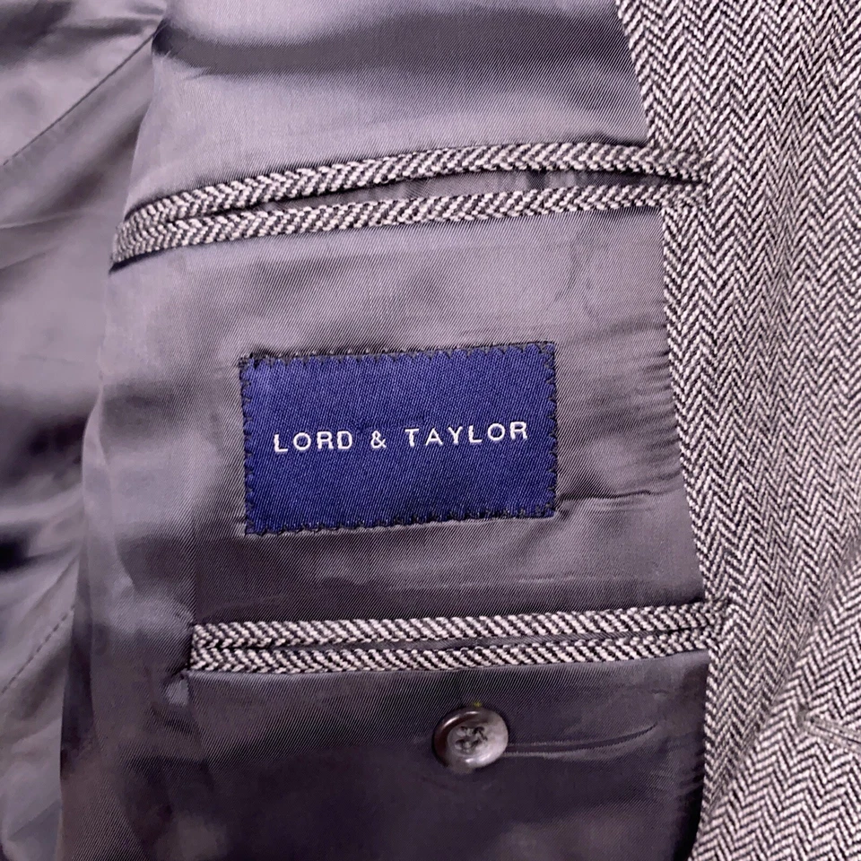 Jack Victor Sport Coat Mens 44L Gray Herringbone Elbow Pads Wool Lord & Taylor - Image 4 of 4