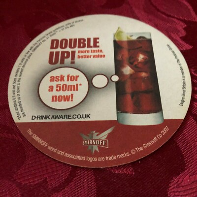 BREWERIANA - SMIRNOFF - DOUBLE UP ASK FOR A 50ML - BIERDECKEL - T17