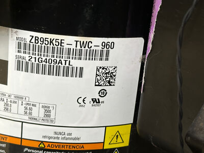 Copeland Scroll Compressor 7.5Ton 3Ph 94000BTU 200-230V ZB95K5E