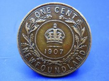 NEWFOUNDLAND ONE CENT COIN 1907   / SNIFF'S  ANCIENT COINS T-4/5