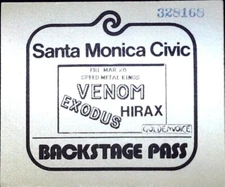 Venom Exodus Hirax Backstage Pass Santa Monica Civic Speed Metal Concert 3/28/86