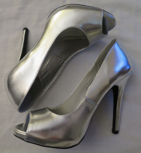 NEW Charlotte Russe Peep Toes Platform Silver High Heel Shoes 8 - Imagen 1 de 9