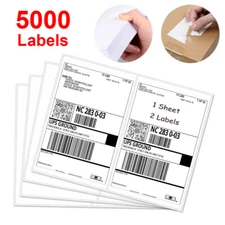 5000 Address Shipping Labels 2 Per Sheet 8.5x 5.5 Half Sheets Self Adhesive UPS
