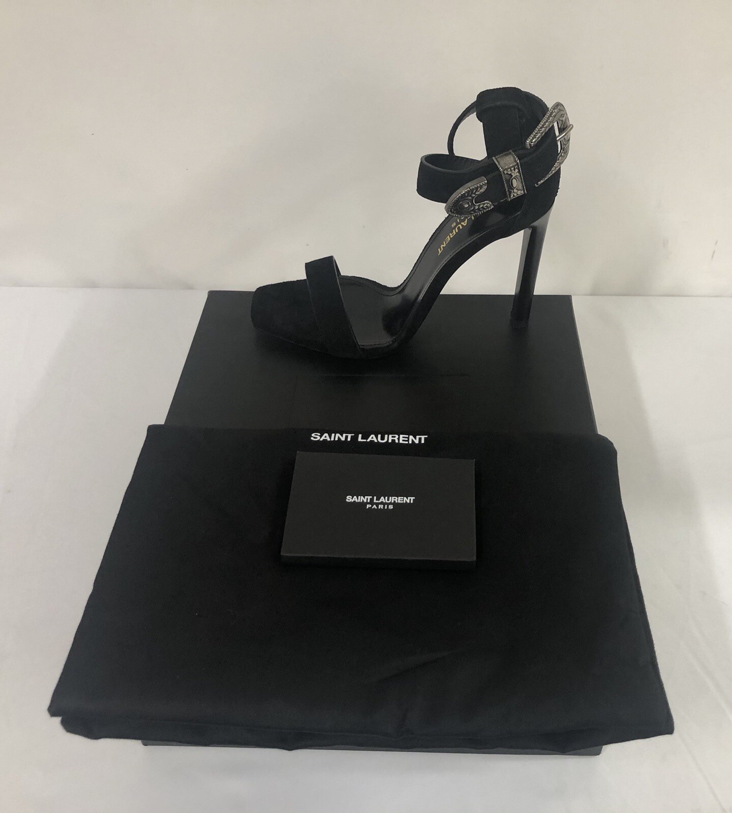 Sandali nuovi con scatola Saint Laurent Mica Western fibbia neri 105 mm 36 5 EU 6 5US $1095 00