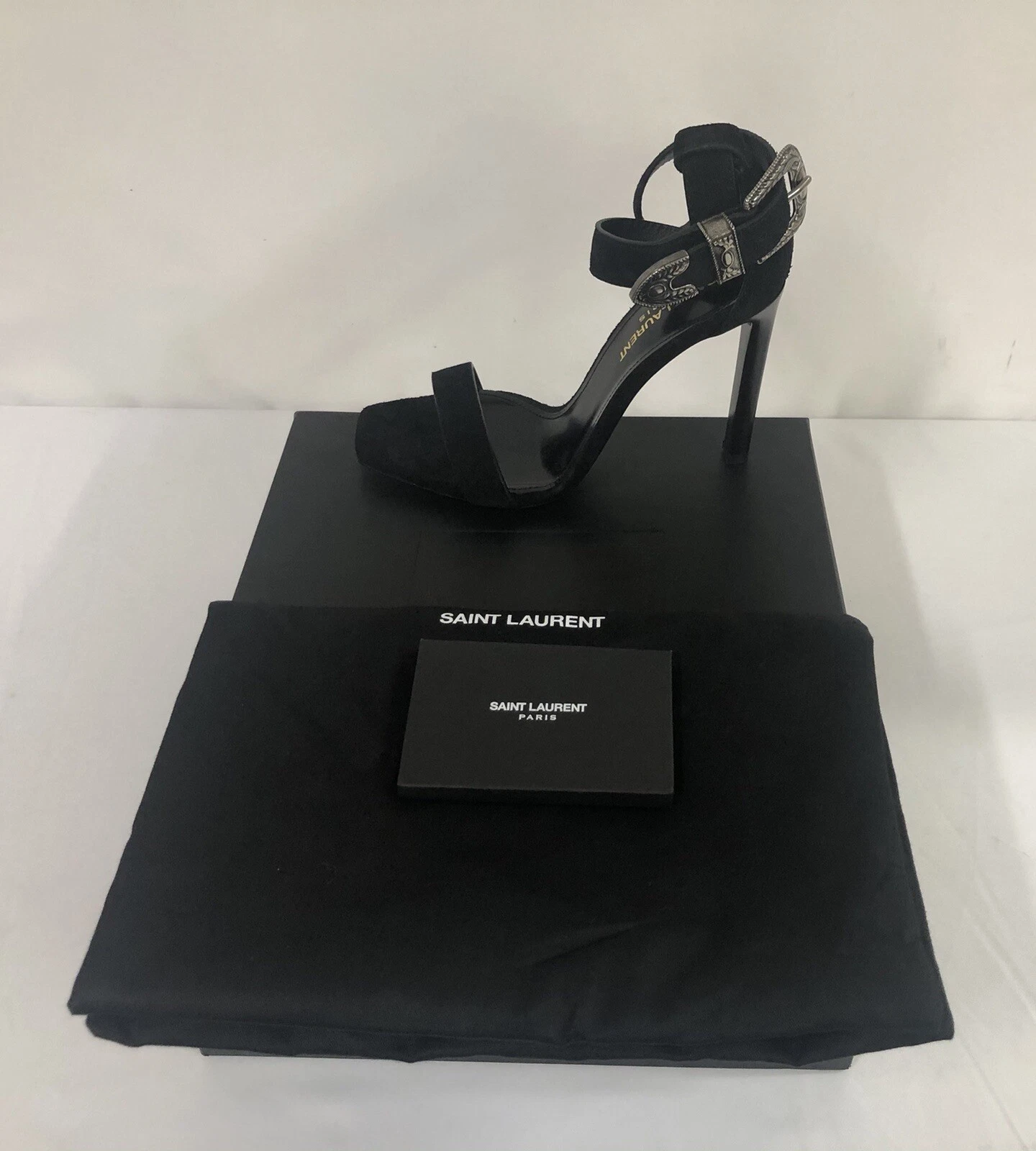 SAINT LAURENT (YSL) Sandali nuovi con scatola Saint Laurent Mica Western fibbia neri 105 mm 36 5 EU 6 5US $1095 00