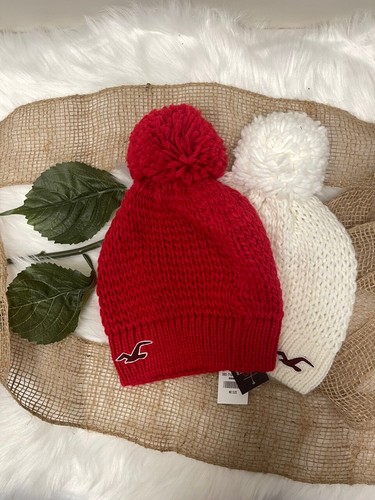 BNWT Hollister Pom Pom Knit Beanie Red 