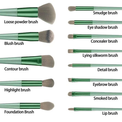13 Pcs Make up Brush Set Buffer Powder Contour Eyeshadow With Pouch Brushes Set - Picture 5 of 18
