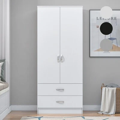NERA FURNISHINGS Wooden 2 Door Wardrobe with 2 Drawer Compact Wardrobe Bedroom Storage Furniture