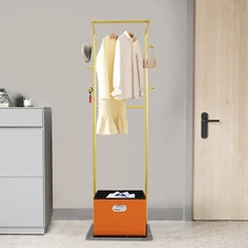 Freestanding Clothes Rack with Storage Basket, Metal Clothes Rack 67.72in Height