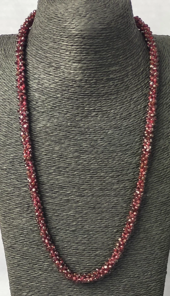 Vintage Genuine Garnet Seed Bead Necklace Twisted Rope Bead 25" Long Necklace - Image 2 of 3