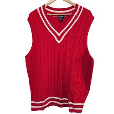 Vintage Blue Ocean Sweater Vest Mens 2XL 90s Red Stripped Preppy Academia Retro
