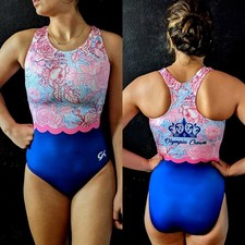 GK Elite Gymnastics Leotard Racerback Blue Pi...