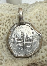 Authentic Spanish-Colonial Era DATED 1-Real Silver Shipwreck Cob Coin in Bezel