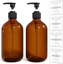 2PCS Amber Dish Soap Dispenser for Kitchen 16 Oz , Brown Hand