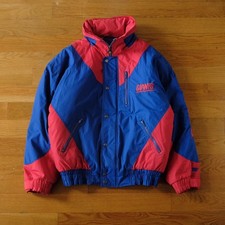 NFL New York Giants Puffer Jacket Blue Red Colorblock Team Logo Sz M Sportswear