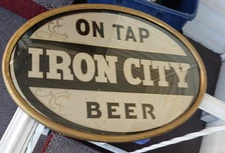 OVAL FRAMED "ON TAP IRON CITY BEER" TIN SIGN, PITTSBURGH  PA POSSIBLY  PRE- PRO