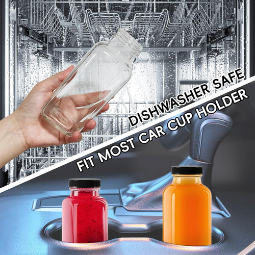 8 oz Glass Juice Bottles with Lids 6-Pack - Reusable 8 - 6 Pack, Clear