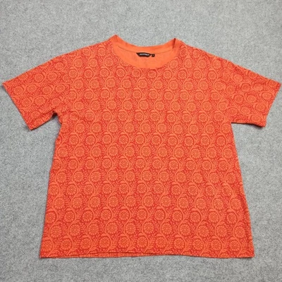 Marimekko Tya T-Shirt TAILLE S Décontractée Orange Red coton Jersey Fleur - Photo 1/4