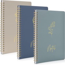 ZICOTO Aesthetic Spiral Notebook Set of 3 Medium 8x6, darkblue-medblue-taupe