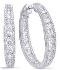 LARGE 3.75CT DIAMOND 14KT WHITE GOLD 3D INSIDE OUT HUGGIE HOOP HANGING EARRINGS