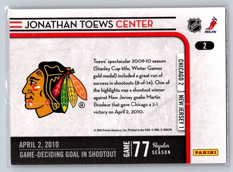 2010-11-panini-score-sudden-death-2-jonathan-toews-chicago-blackhawks