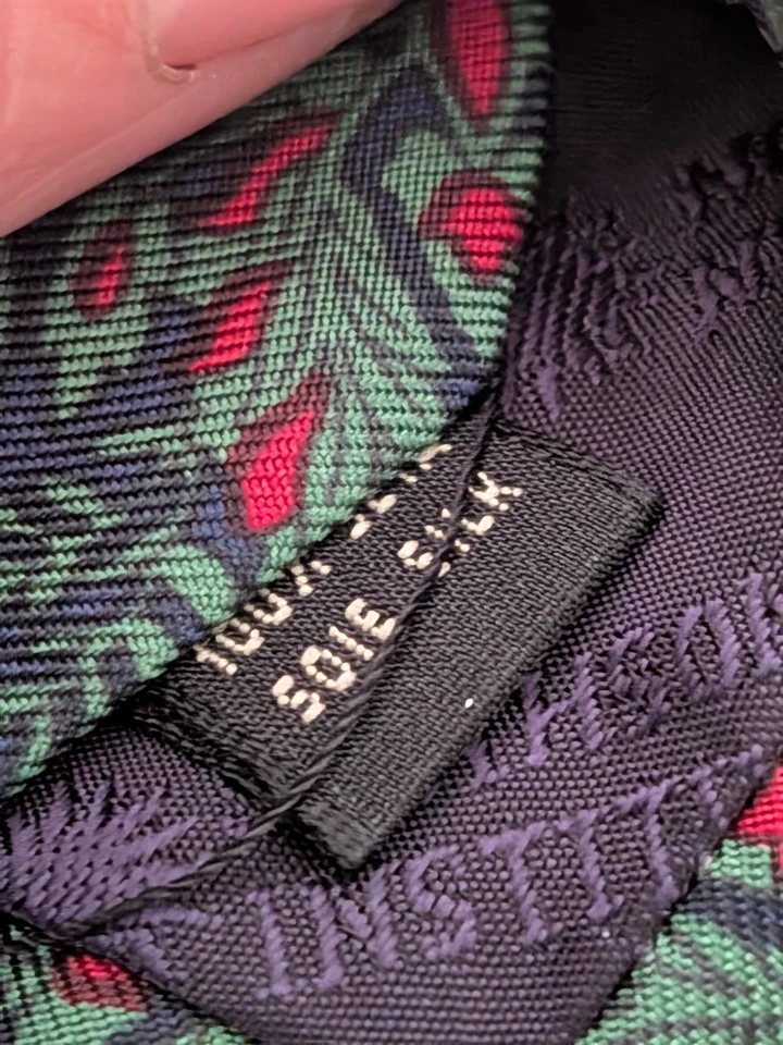 SMITHSONIAN INSTITUTION 意大利制造深蓝色绿色红色花卉丝绸项链 57 — 第 3/4 张图片