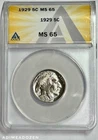 1929-P 5C 🦬 Buffalo Nickel  (ANACS MS65) RE29803ML