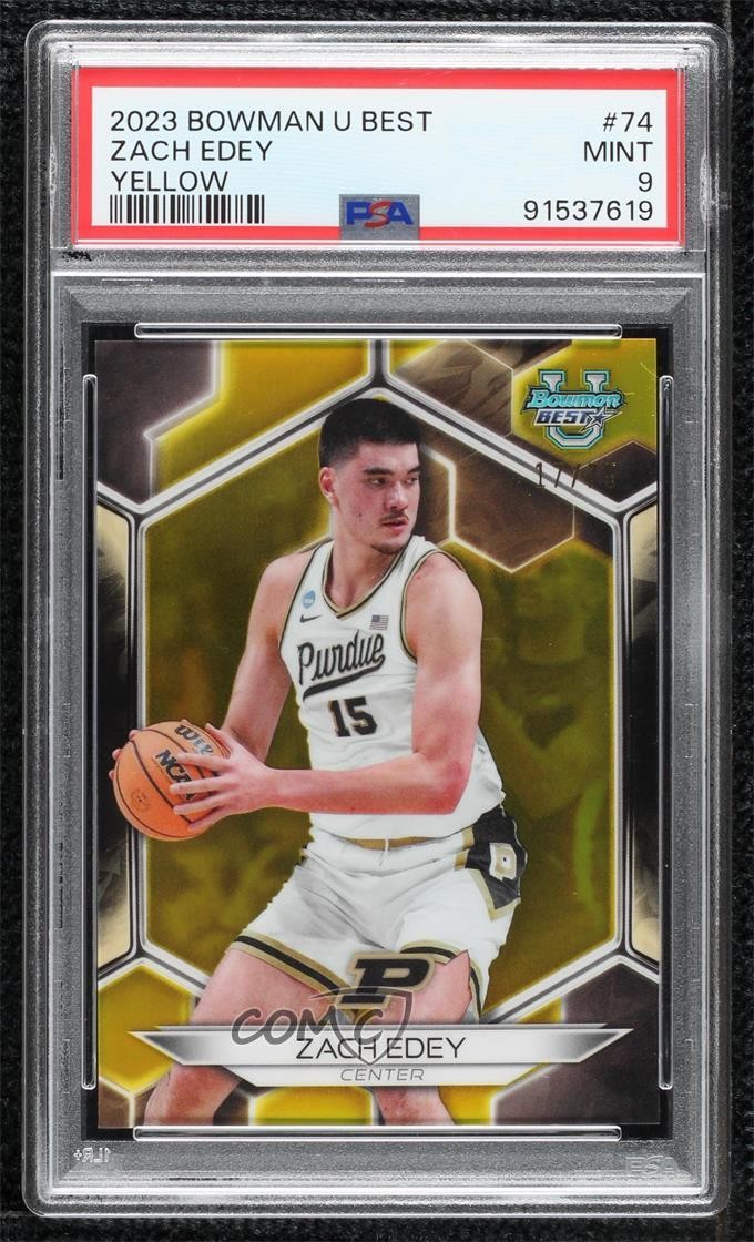 2023-24 Bowman U Best Yellow Refractor 17/75 Zach Edey #74 PSA 9 MINT 02v3