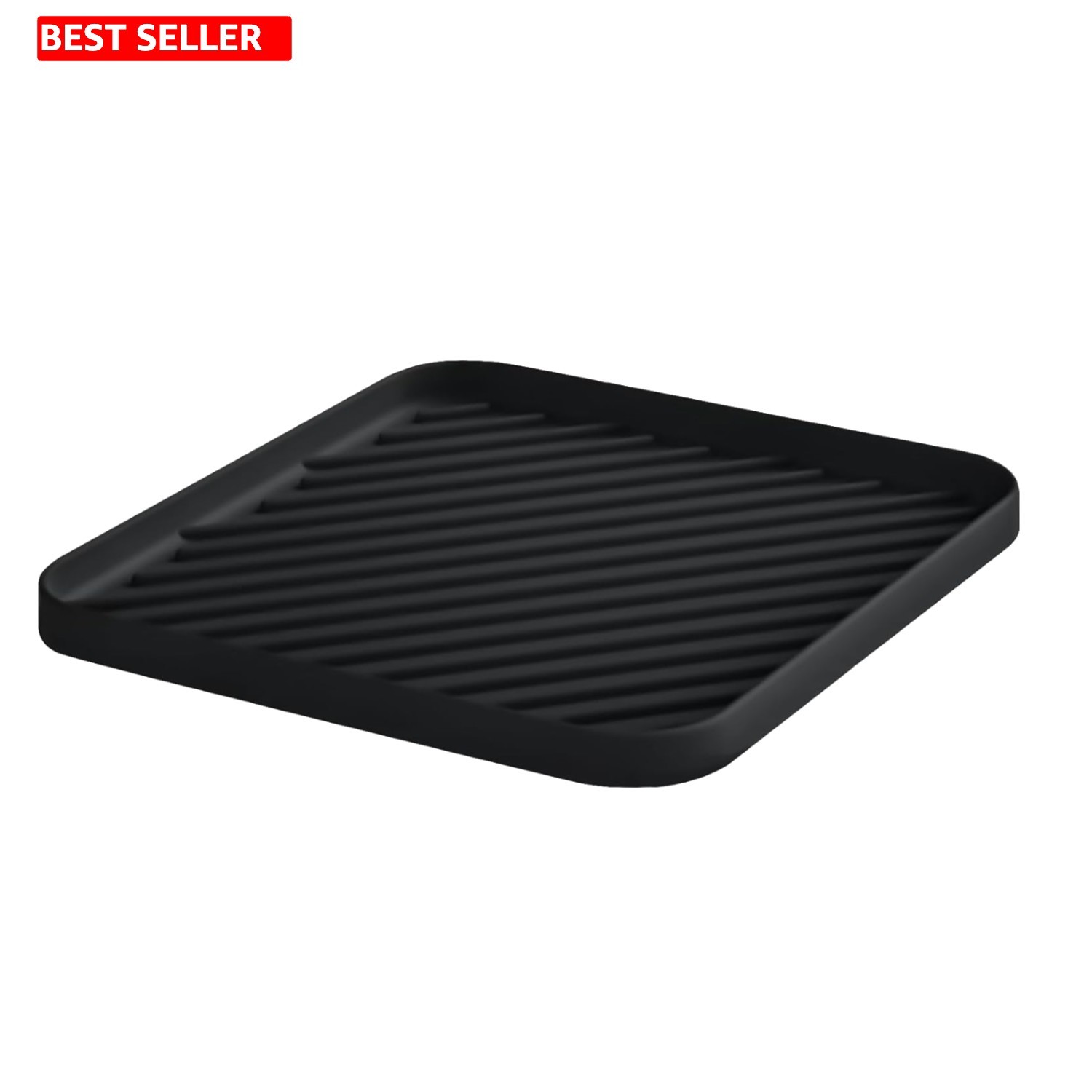 Versatile Silicone Kitchen & Bathroom Organizer Tray - Dishwasher Safe, Black