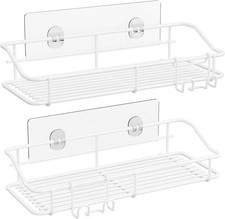 Shower Caddy Shelf with Hooks Storage Rack Organizer Adhesive Stainless Steel