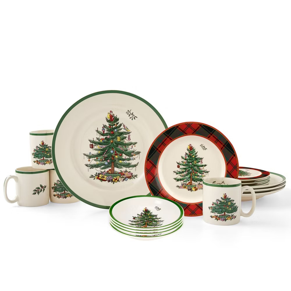 Spode Christmas Tree Tartan Collection 16-Piece Dinnerware S