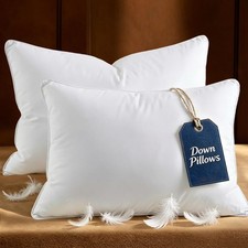 Down Feather Pillows Queen Size Set of 2-750 Fill Power Hotel Quality Bed Pil...