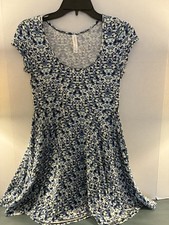Aeropostale Fit & Flare Dress Womens M Blue Geometric Print Stretch Knit