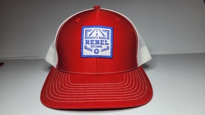 COUNTY ROAD REBEL EST.1995  Mash Snapback Hat  ÷  Red and White