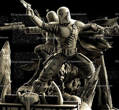 Diorama Boba Fett and Mandalorian! 3DPrinted 16k res! Hand Painted or Unpainted!