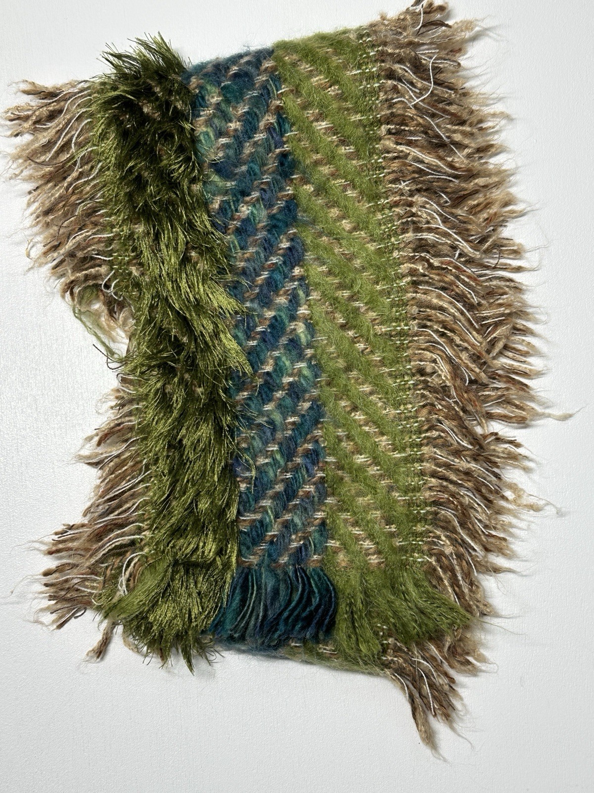 Fuzzy and Textured Rectangular Green and Tan Scar… - image 3