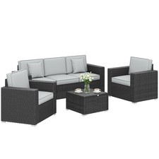 Outsunny Rattan Garden Furniture Set with Wide Armrests, Cushions, Dark Grey