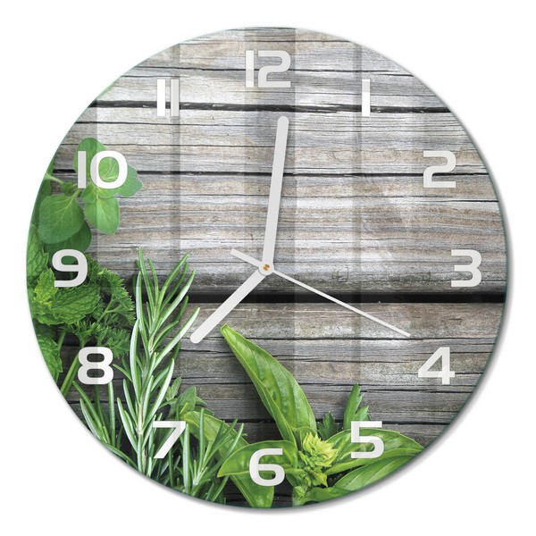 Glasuhr Wanduhr Ohne TickgeräUsche Holzhintergrund KräUter WeißE Zeiger Fi30 Cm-image