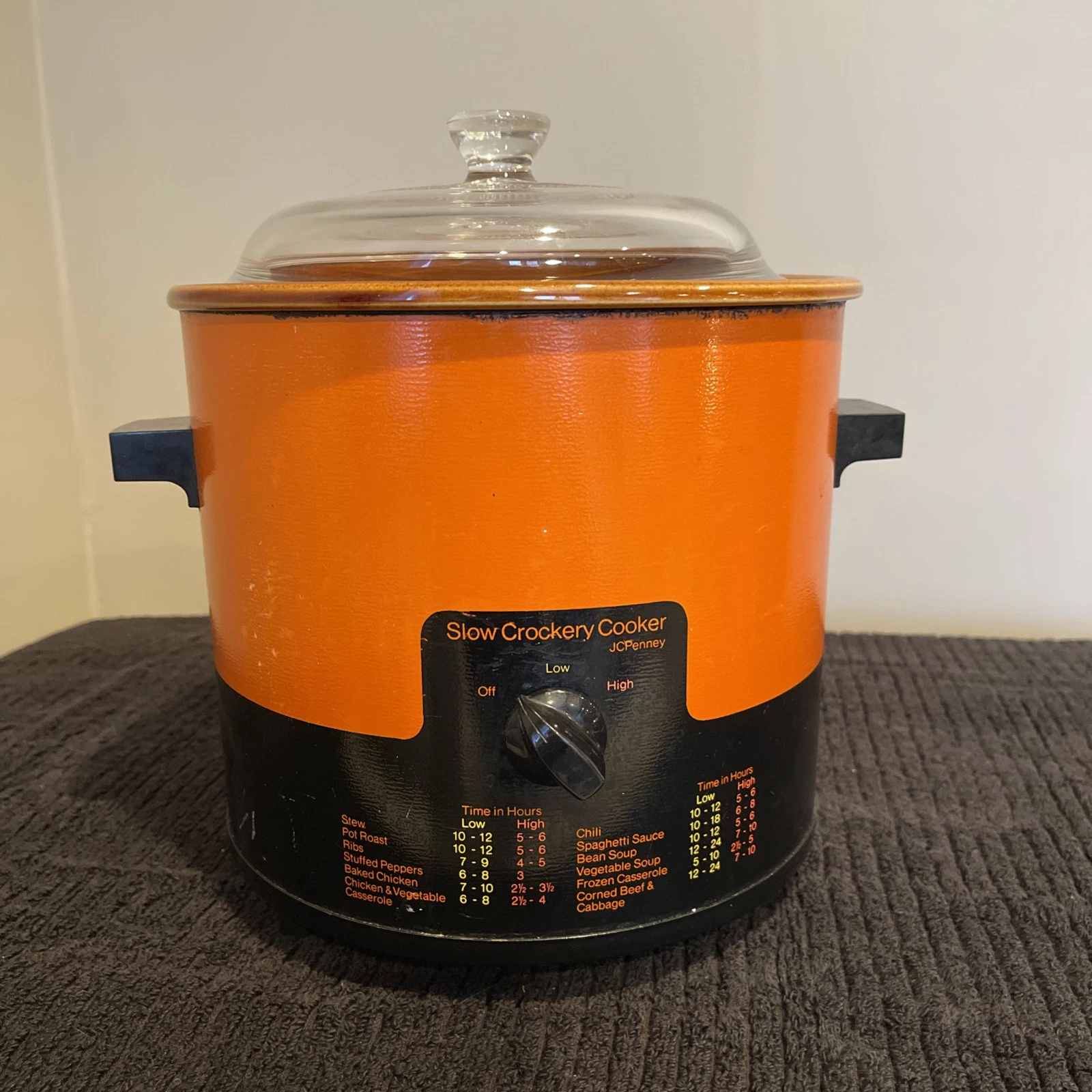 Vintage Slow Crockery Cooker JC Penney Model 4510 TESTED Orange/Brown Crockpot