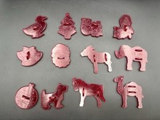 Vintage HRM Red Transparent Plastic Cookie Cutters 1960s Christmas Animals 12ct
